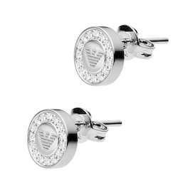 Emporio Armani Stone Set Sterling Silver Logo Stud Earrings