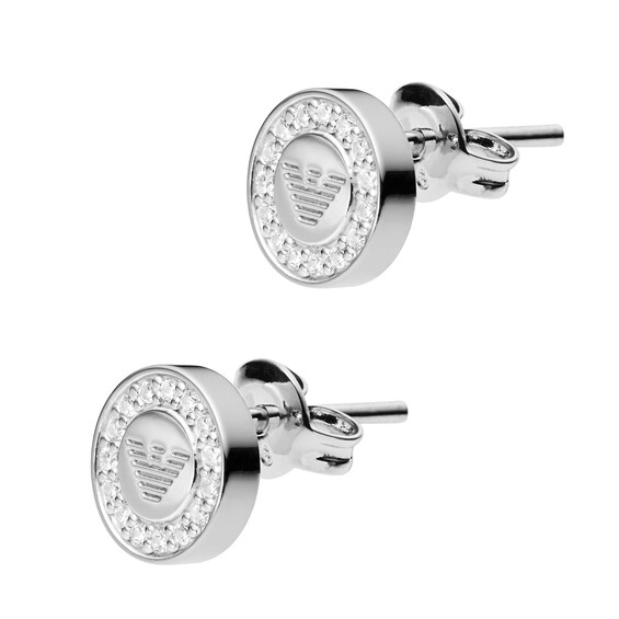 Emporio Armani Stone Set Sterling Silver Logo Stud Earrings