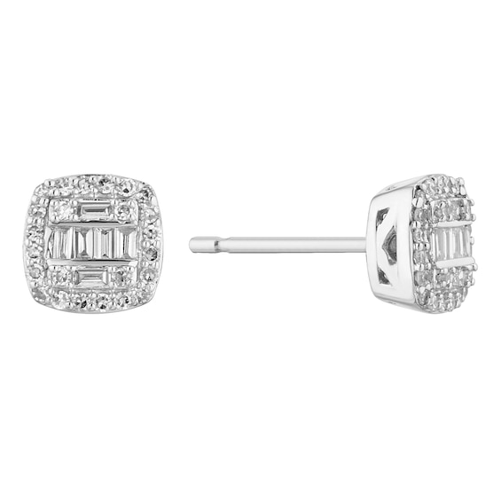 9ct White Gold 0.20ct Total Diamond Baguette Stud Earrings