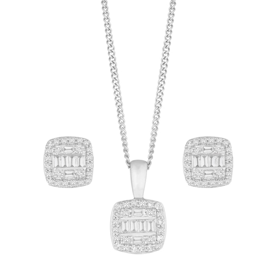 9ct White Gold 0.25ct Total Diamond Earring and Necklace Set