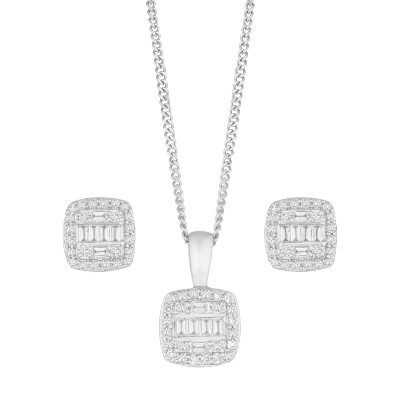 9ct White Gold 0.25ct Total Diamond Earring & Necklace Set