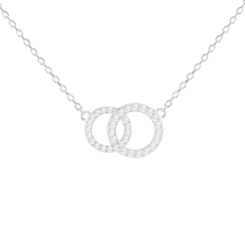 Main Image 1 of Sterling Silver 17+1" Cubic Zirconia Interlink Circle Necklace Bauble