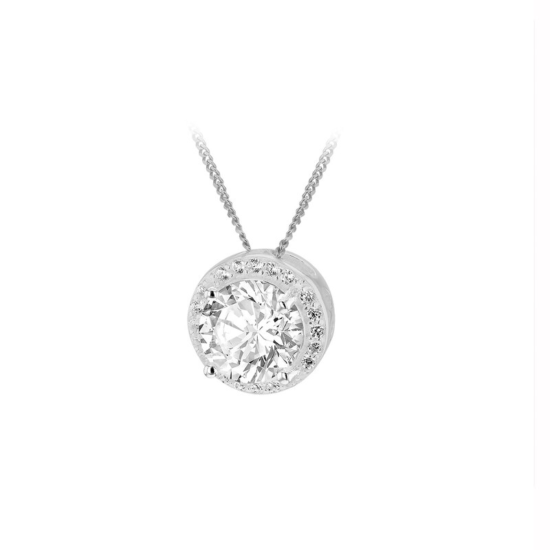 Main Image 2 of Sterling Silver Cubic Zirconia Round Halo Earring & Pendant Jewellery Set