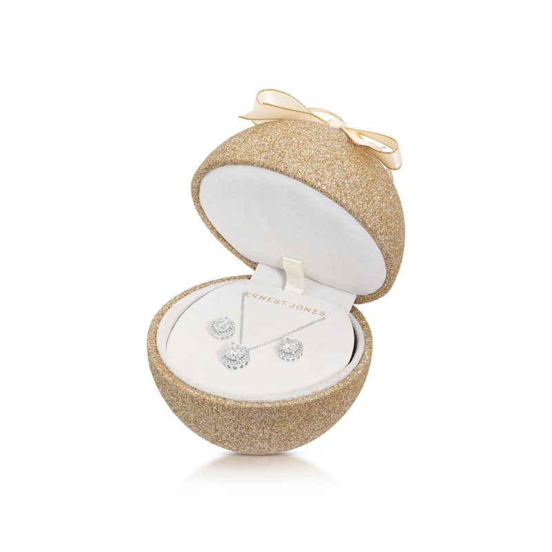 Main Image 3 of Sterling Silver Cubic Zirconia Round Halo Earring & Pendant Jewellery Set Bauble