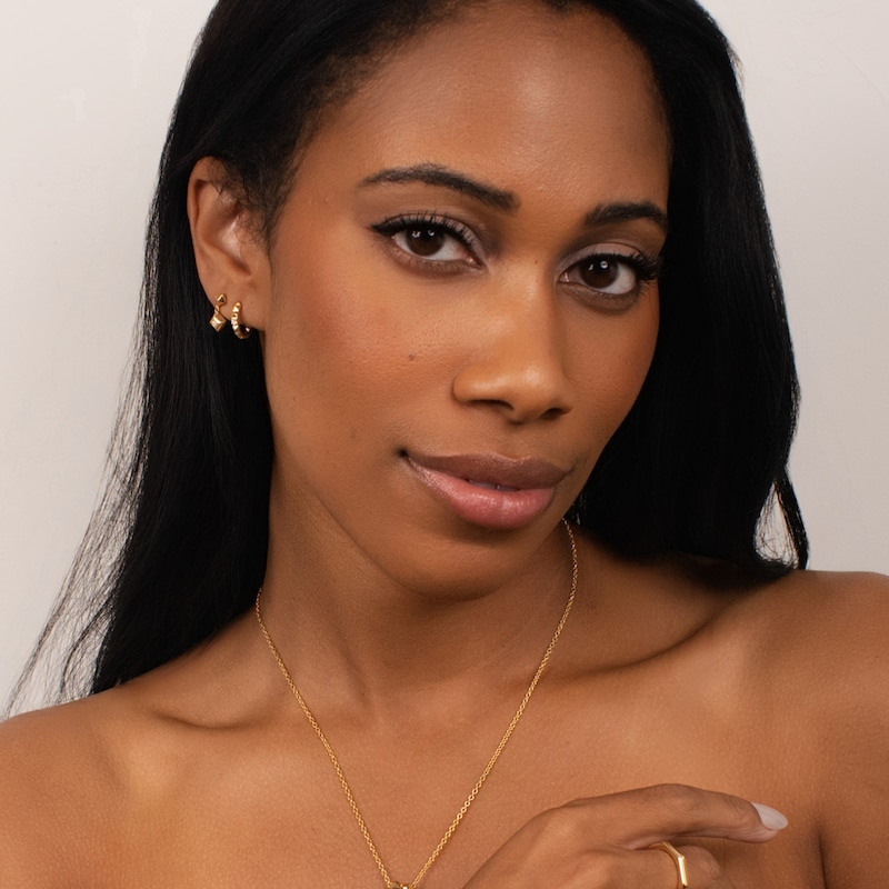 Main Image 3 of KLEORA PYRAMID Modern Electrum™ Diamond Pyramid Hoop Earrings