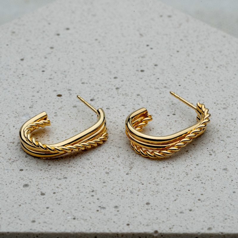 Main Image 3 of KLEORA CONTORTO Modern Electrum™ Rope & Polished Rectangular Crossover Hoop Earrings