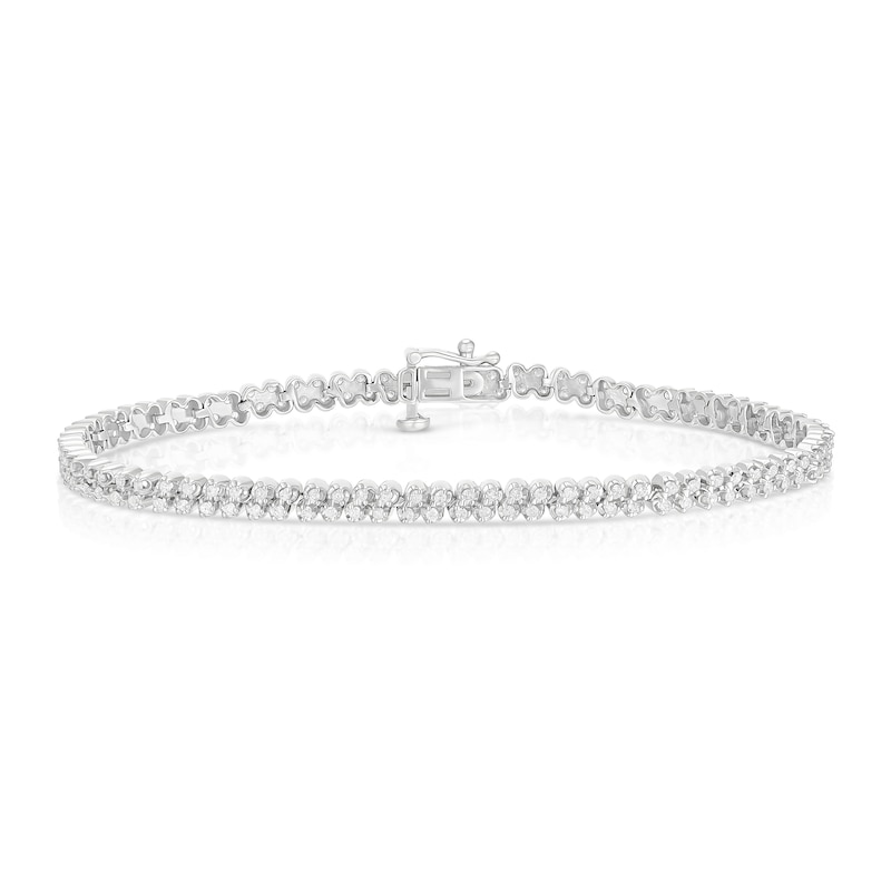 Main Image 1 of 9ct White Gold 1ct Diamond Pavé Tennis Bracelet
