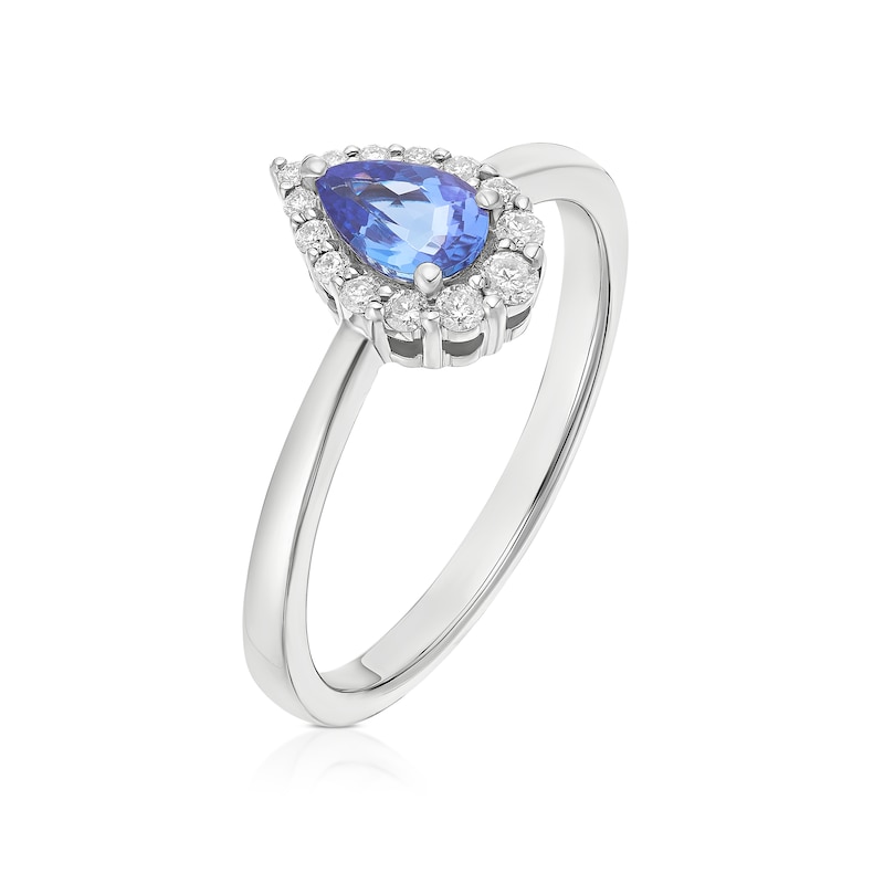 Main Image 2 of 9ct White Gold Tanzanite 0.12ct Diamond Pear Shaped Halo Ring