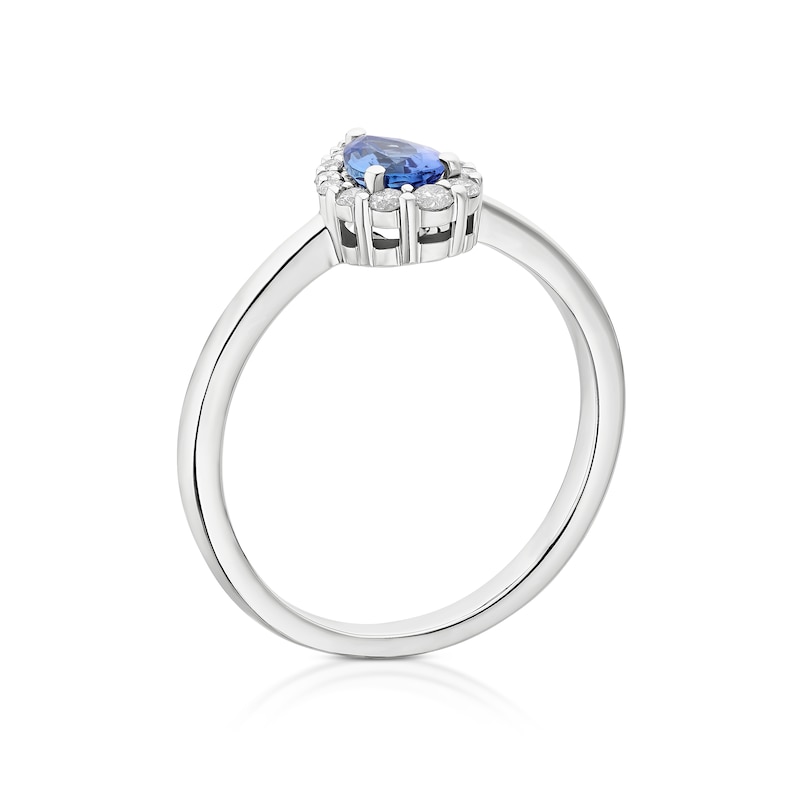 Main Image 3 of 9ct White Gold Tanzanite 0.12ct Diamond Pear Shaped Halo Ring
