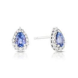 9ct White Gold Tanzanite 0.25ct Diamond Pear Shaped Halo Earrings
