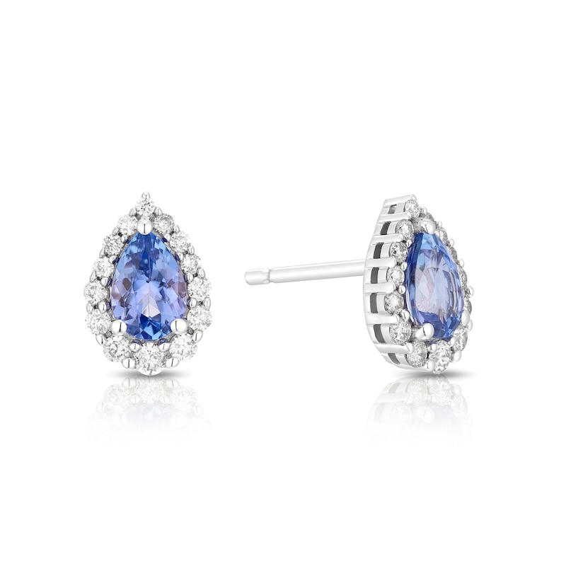 Main Image 1 of 9ct White Gold Tanzanite 0.25ct Diamond Pear Shaped Halo Earrings