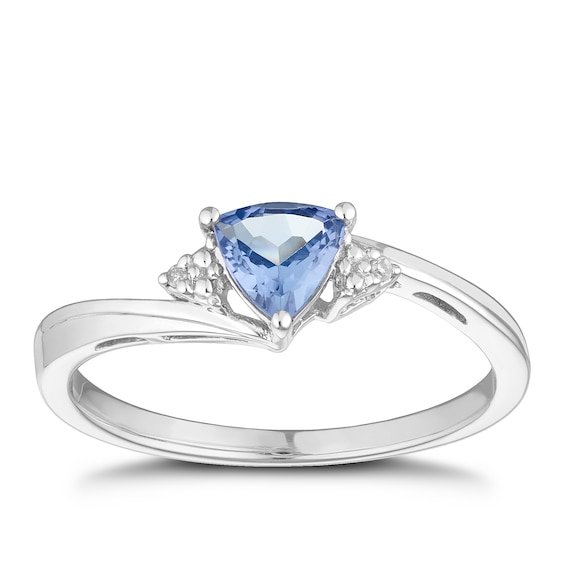 9ct White Gold Trillion Tanzanite and Diamond Ring
