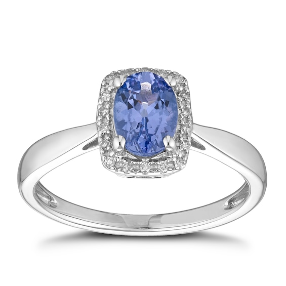 9ct White Gold Tanzanite and Diamond Halo Ring