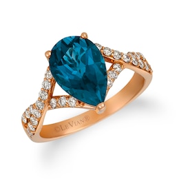 Le Vian 14ct Rose Gold Blue Topaz 0.37ct Diamond Ring