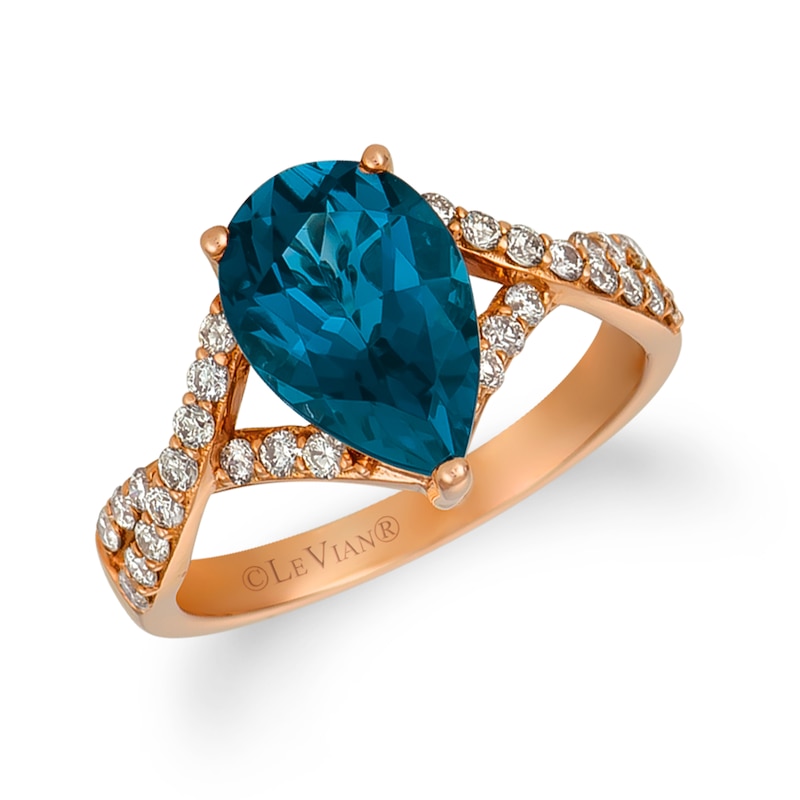 Le Vian 14ct Rose Gold Blue Topaz 0.37ct Diamond Ring