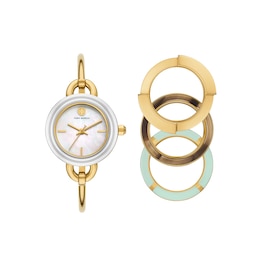 Tory Burch Miller Women's Mother Of Pearl Dial & Gold Tone Watch Gift Set