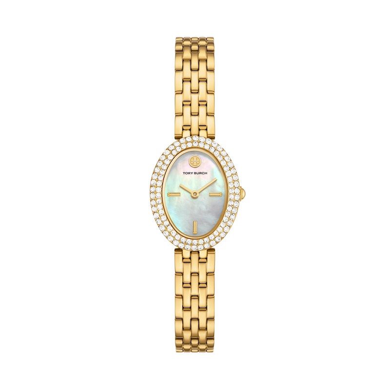Main Image 1 of Tory Burch The Oval Stone Set Mother Of Pearl Dial & Gold Tone Watch