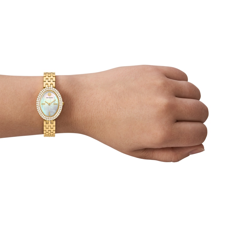 Main Image 4 of Tory Burch The Oval Stone Set Mother Of Pearl Dial & Gold Tone Watch