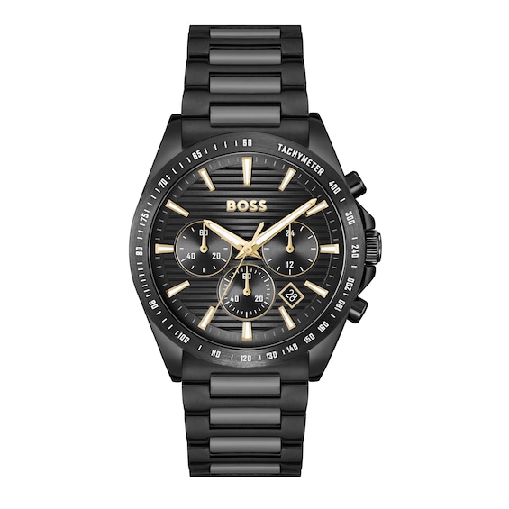 BOSS Strike 41mm Mens Chronograph Black IP Bracelet Watch