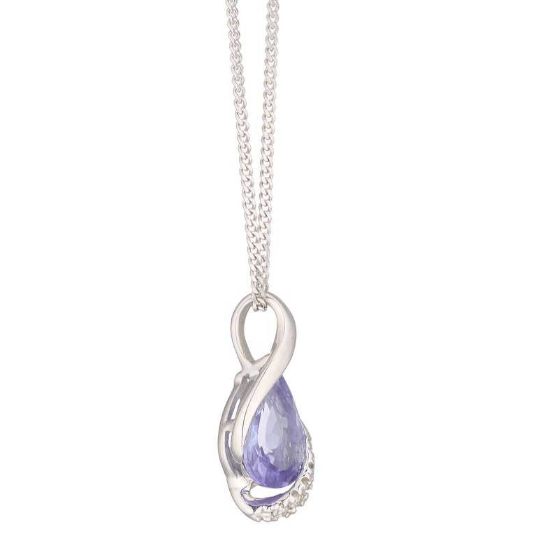 9ct White Gold Pear Tanzanite & Diamond Pendant