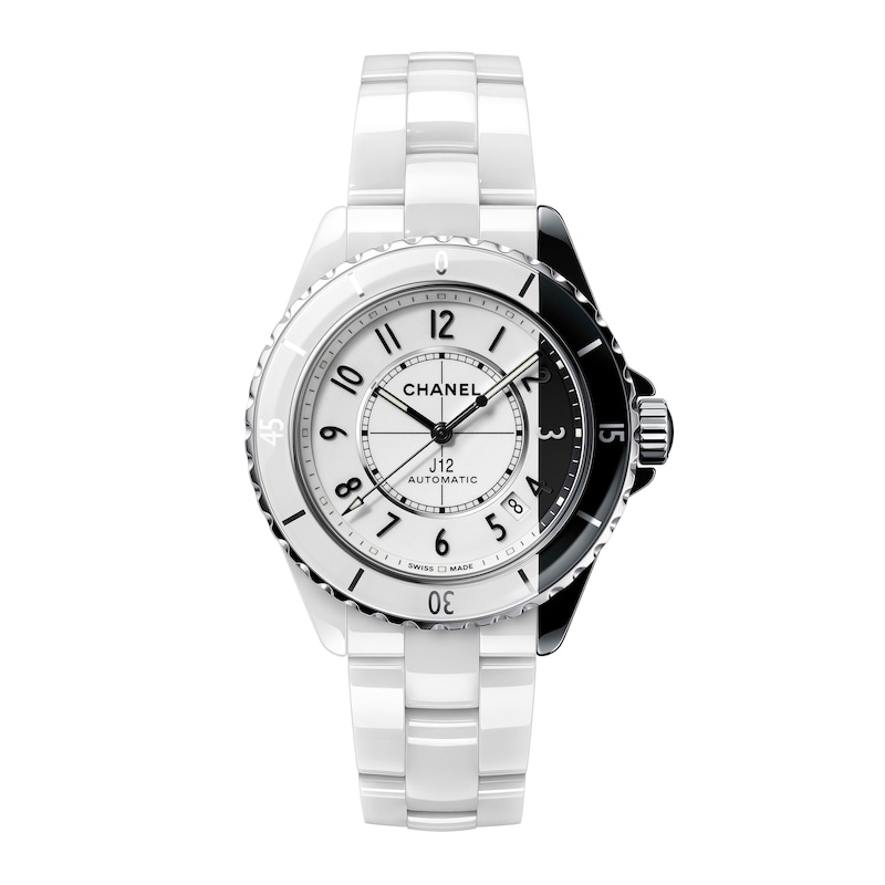 CHANEL J12 Ladies' White & Black Detailing Ceramic Bracelet Watch