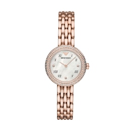 Emporio Armani Crystal Ladies MOP Dial Rose Gold-Tone Bracelet Watch