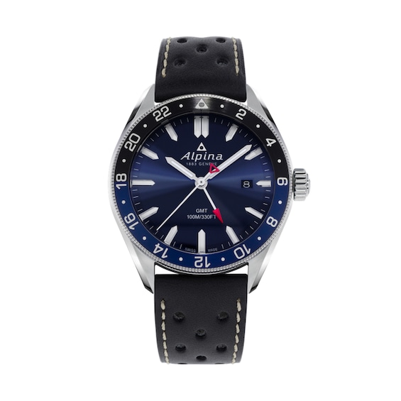 Men's Alpina Alpiner Quartz Black Leather Strap Watch