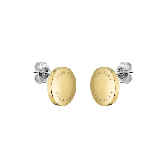 BOSS Medallion Yellow Gold Tone Stud Earrings