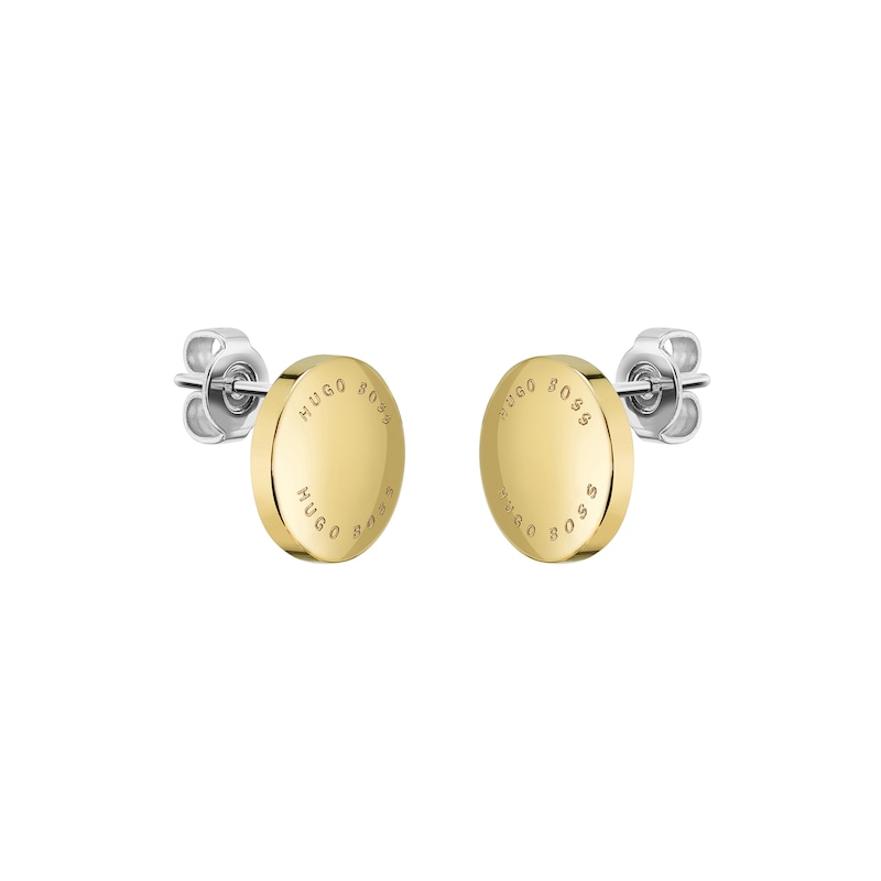 BOSS Medallion Yellow Gold-Tone Stud Earrings