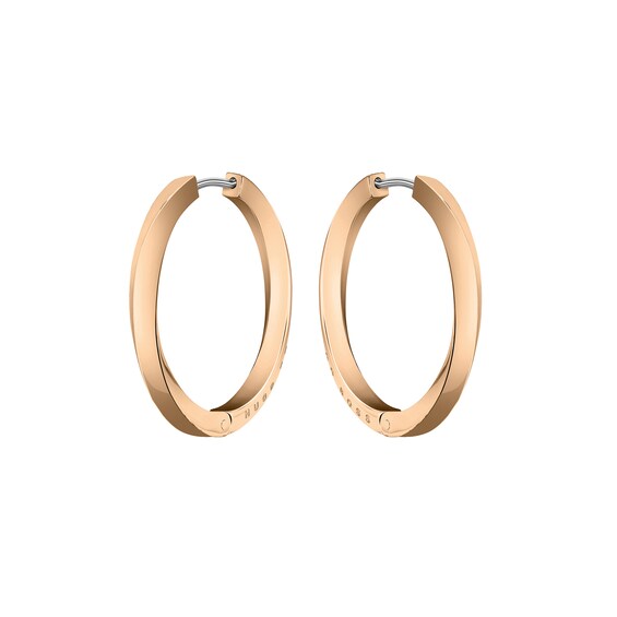 BOSS Signature Rose Gold Tone Hoop Earrings