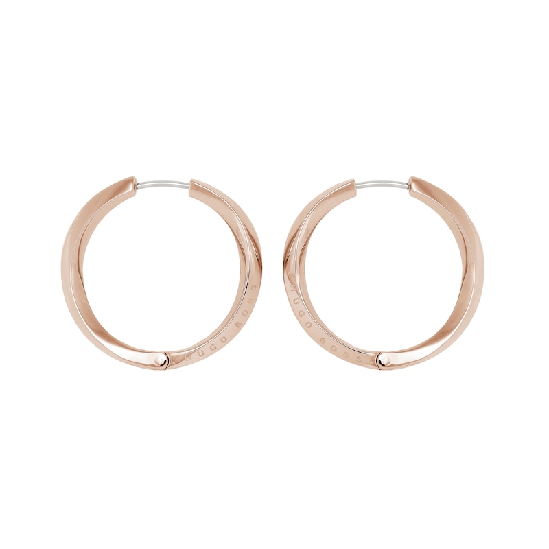 BOSS Signature Rose Gold Tone Hoop Earrings