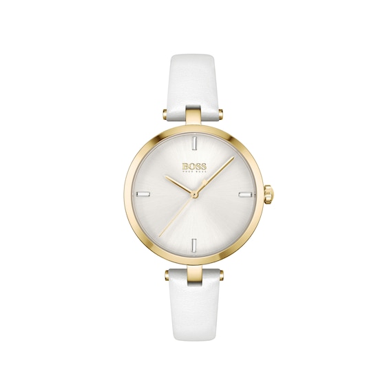 BOSS Majesty Crystal Ladies’ White Leather Strap Watch
