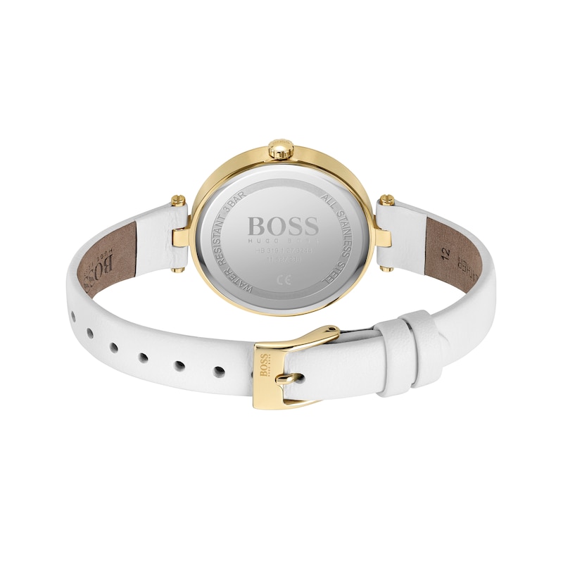BOSS Majesty Crystal Ladies' White Leather Strap Watch