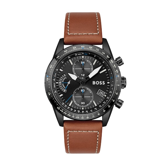 BOSS Pilot Men’s Brown Leather Strap Watch