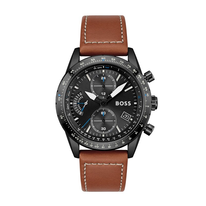 BOSS Pilot Men's Brown Leather Strap Watch