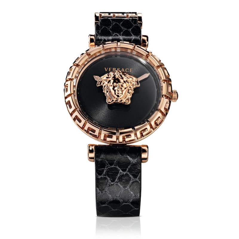 Versace Palazzo Ladies' Black Leather Strap Watch