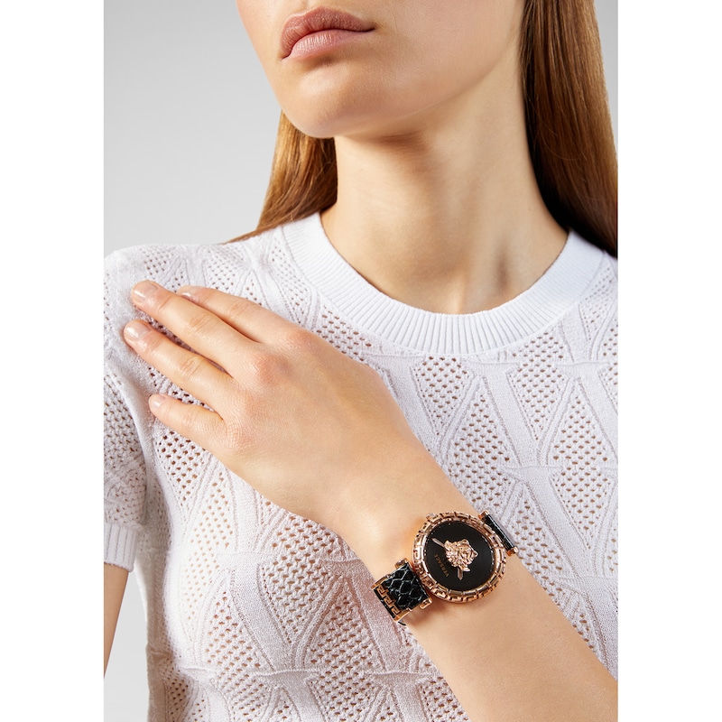 Versace Palazzo Ladies' Black Leather Strap Watch