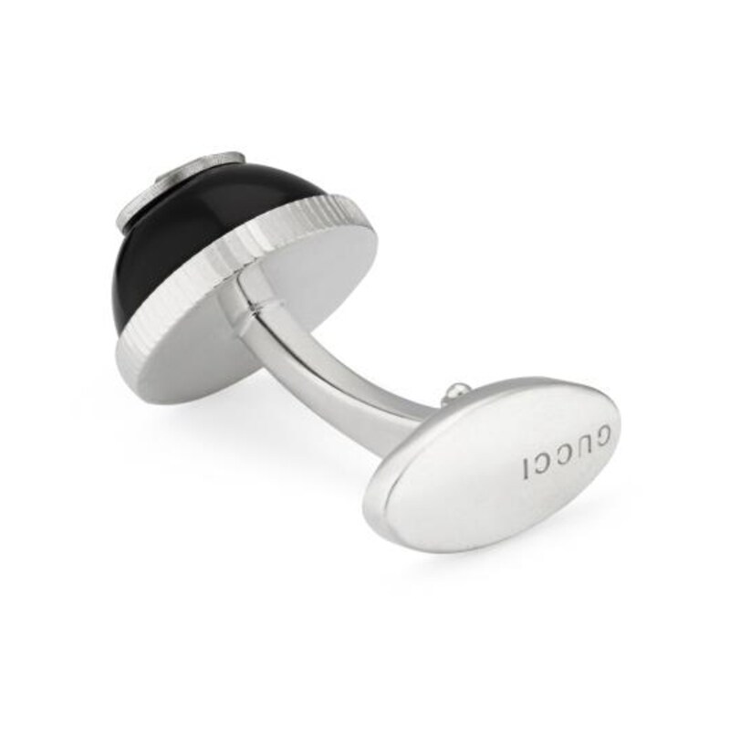 Gucci Interlocking G Men's Silver & Onyx Round Cufflinks