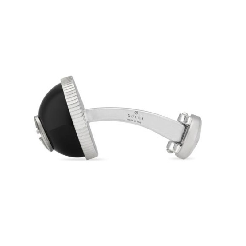 Gucci Interlocking Men's Silver & Onyx Round Cufflinks