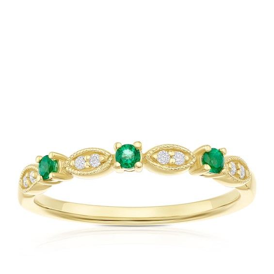 9ct Yellow Gold Emerald and Diamond Vintage Eternity Ring