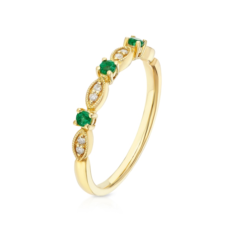 Main Image 2 of 9ct Yellow Gold Emerald & Diamond Vintage Eternity Ring