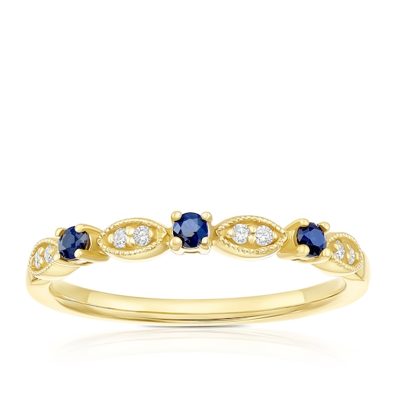 9ct Yellow Gold Sapphire and Diamond Vintage Eternity Ring
