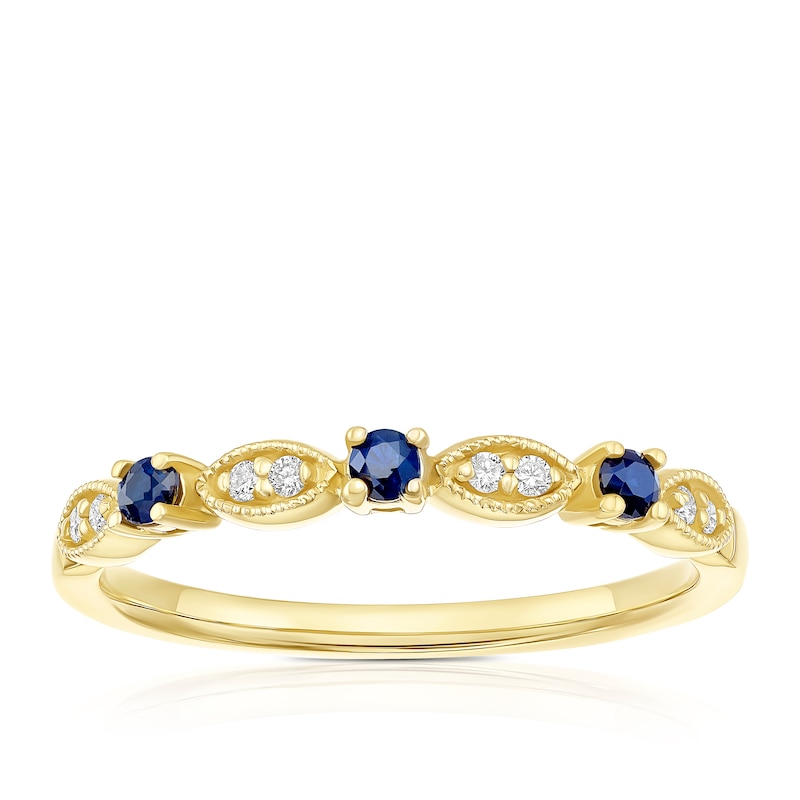 Main Image 1 of 9ct Yellow Gold Sapphire & Diamond Vintage Eternity Ring