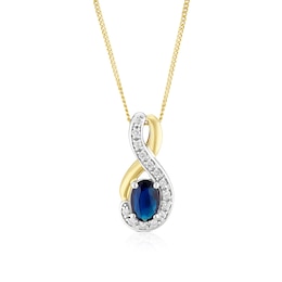 9ct Yellow Gold 18" Sapphire & Diamond Pendant