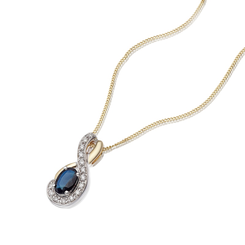 Main Image 2 of 9ct Yellow Gold 18" Sapphire & Diamond Pendant