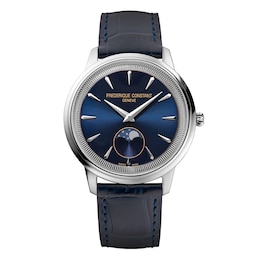 Frederique Constant Moneta Moonphase Blue Dial Blue Leather Strap Watch
