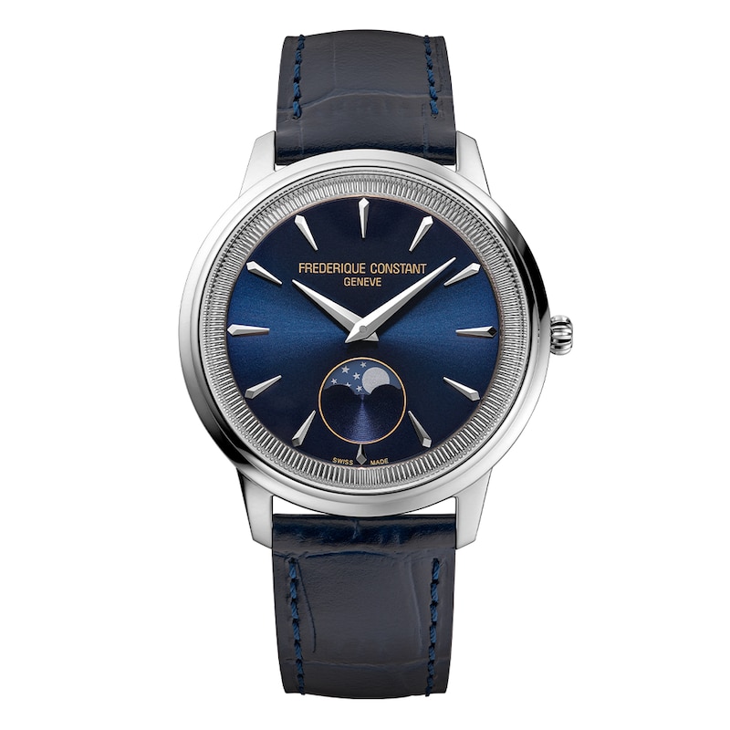 Main Image 1 of Frederique Constant Moneta Moonphase Blue Dial Blue Leather Strap Watch
