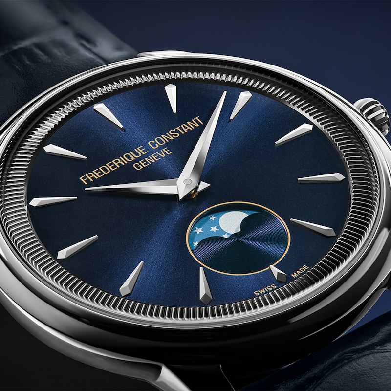 Main Image 4 of Frederique Constant Moneta Moonphase Blue Dial Blue Leather Strap Watch