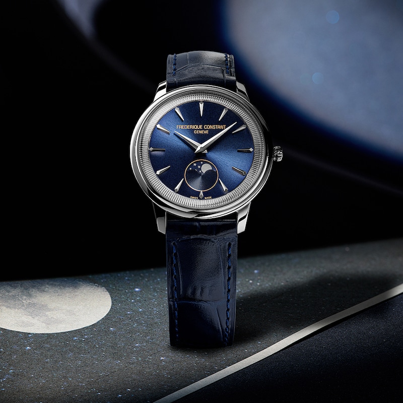 Main Image 5 of Frederique Constant Moneta Moonphase Blue Dial Blue Leather Strap Watch
