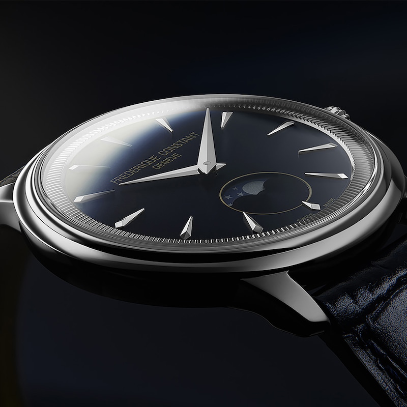 Main Image 6 of Frederique Constant Moneta Moonphase Blue Dial Blue Leather Strap Watch